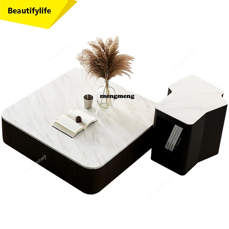 Coffee Tea Unit - Modern Kare mermer sehpa, sade ve