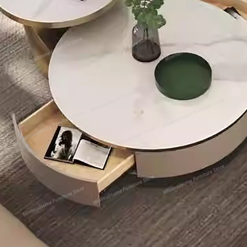 Coffee Tea Drawer Organizer - Glam Organizatör Çekmeceli Sehpa Yuvarlak Trendy