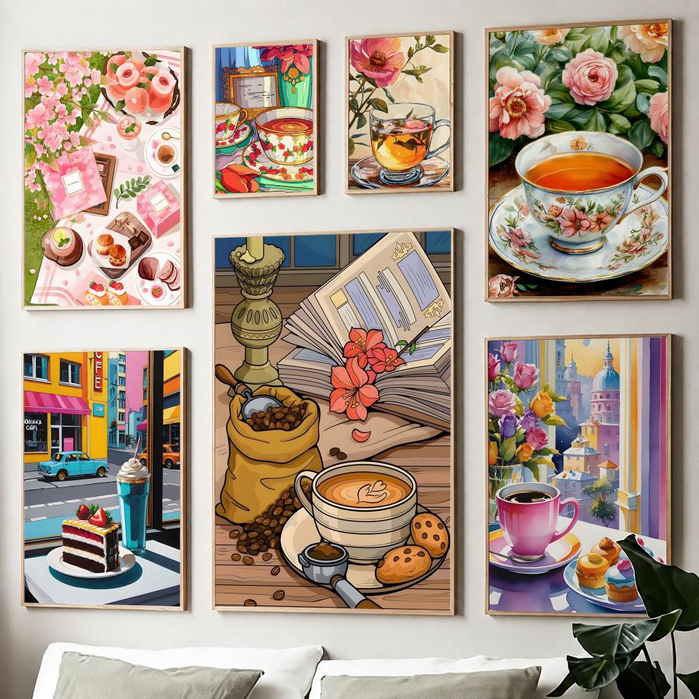 Wallpaper Coffee And Tea - İkindi çayı kahve fincanı Poster Kağıdı