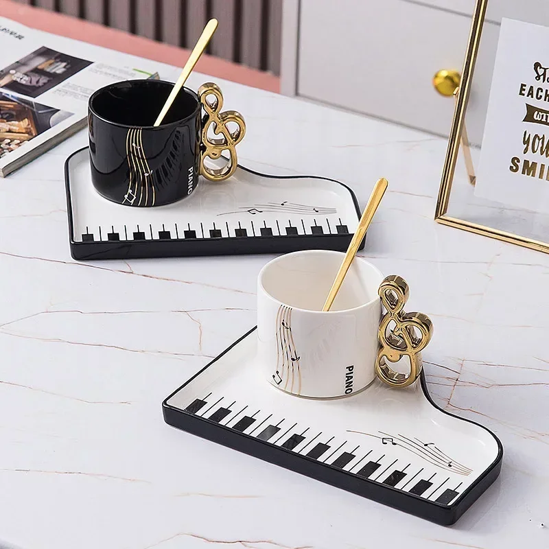 Coffee Tea Spoon - 200ml yaratıcı piyano kahve kupaları plaka