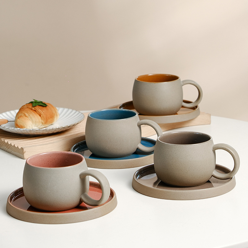 Espresso Cup Saucer - Retro kaba çömlek kupa ve altlık