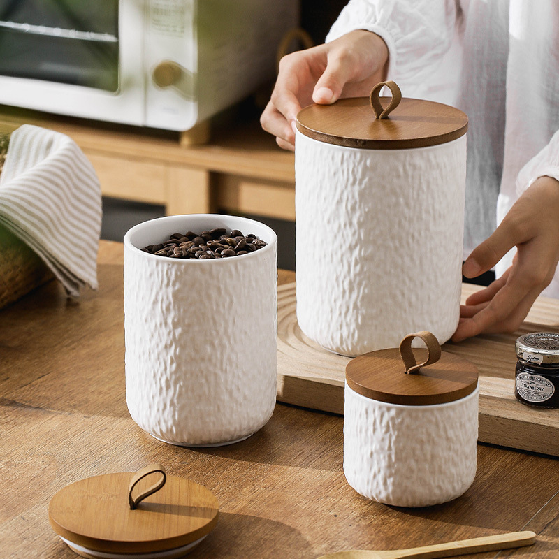 Canister Coffee Sugar Tea - Kaya Desenli Seramik Çay Saklama Kabı