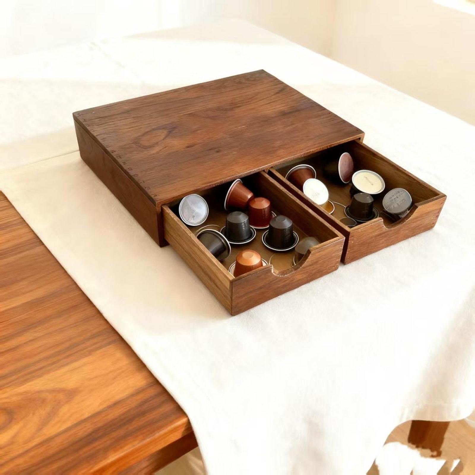 Coffee Tea Drawer Organizer - Kahve Köşesi Düzenleyici Ahşap Çekmeceli Çay