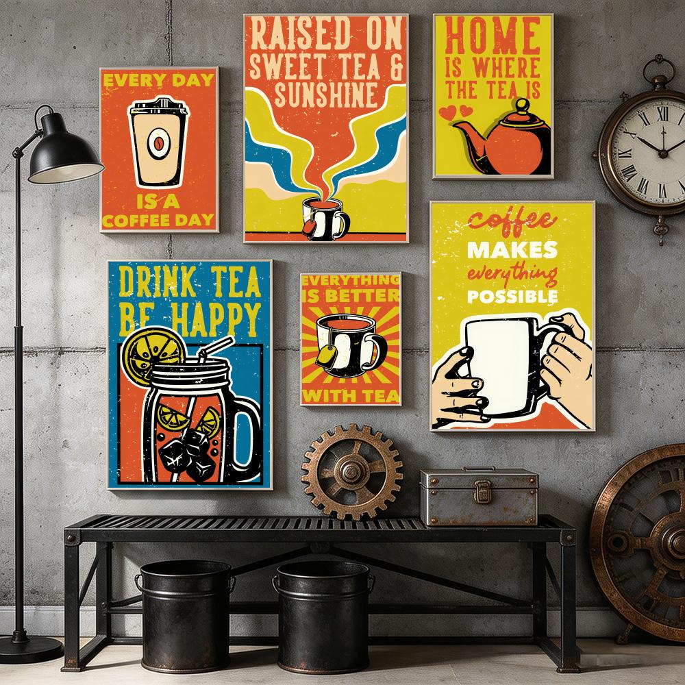 Wallpaper Coffee And Tea - Vintage Çay Kahve Posteri Ev Bar