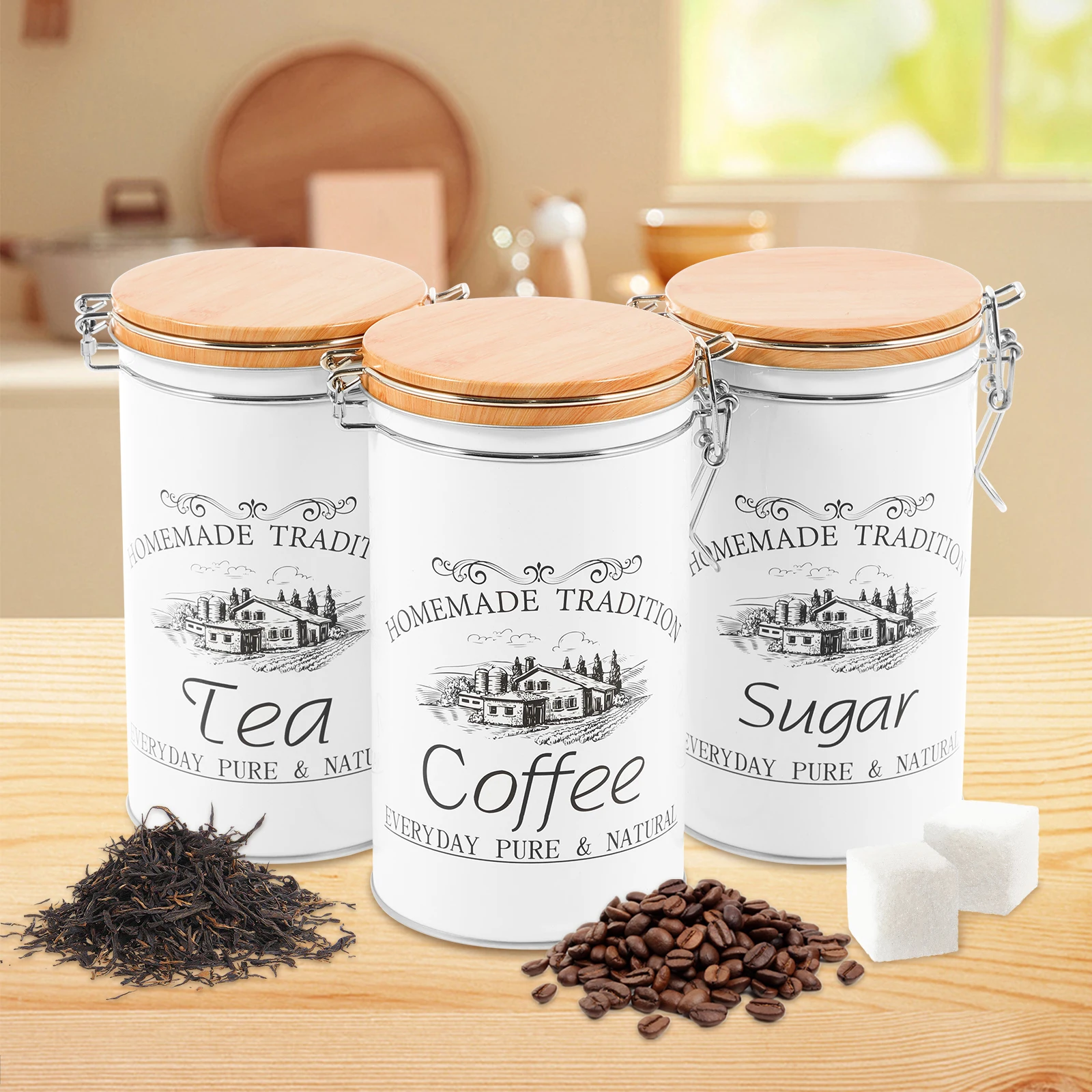 Canister Coffee Sugar Tea - 3 adet/takım çay kahve şeker kutuları