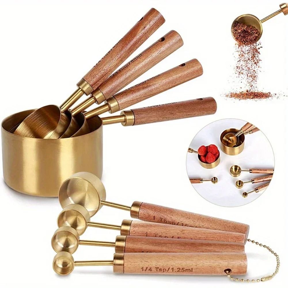 Coffee Tea Spoon - Yeni Paslanmaz Çelik Ölçü Kaşıkları Ahşap