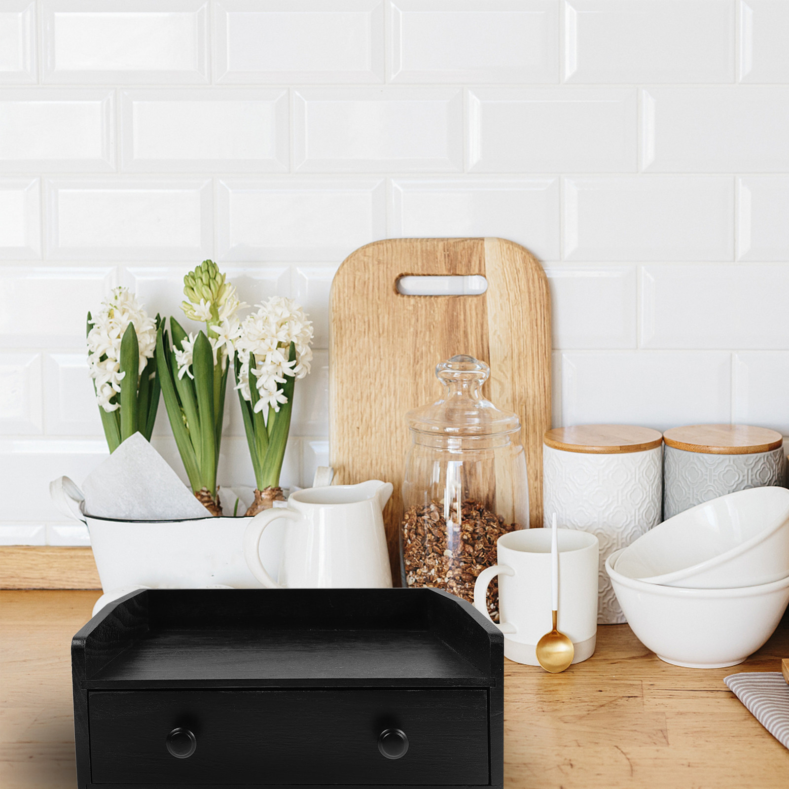 Siyah Ahşap Masaüstü Saklama K - Coffee Tea Drawer Organizer incelemesi ve fiyatı