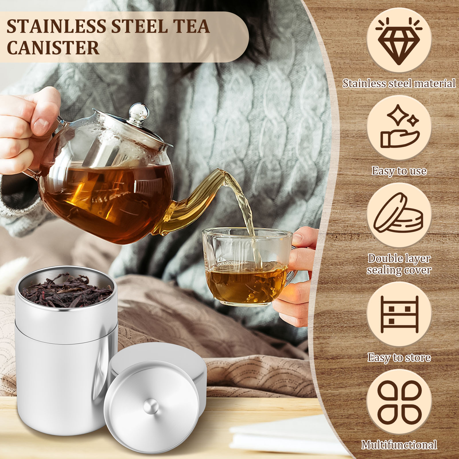 Paslanmaz Çelik Çay Yaprağı Te - Canister Coffee Sugar Tea incelemesi ve fiyatı