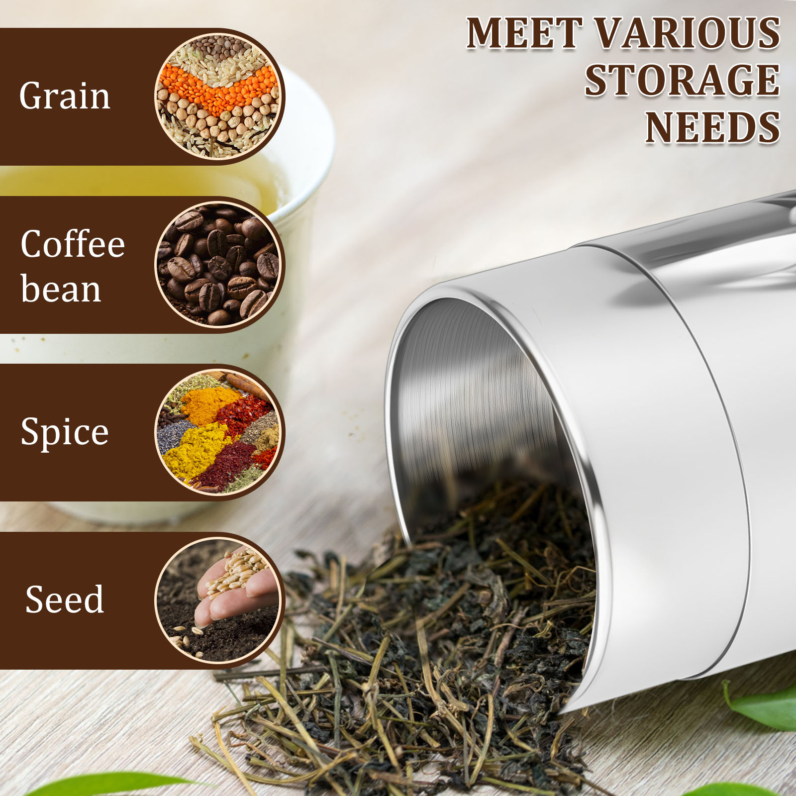 Paslanmaz Çelik Çay Yaprağı Te - Canister Coffee Sugar Tea incelemesi ve fiyatı