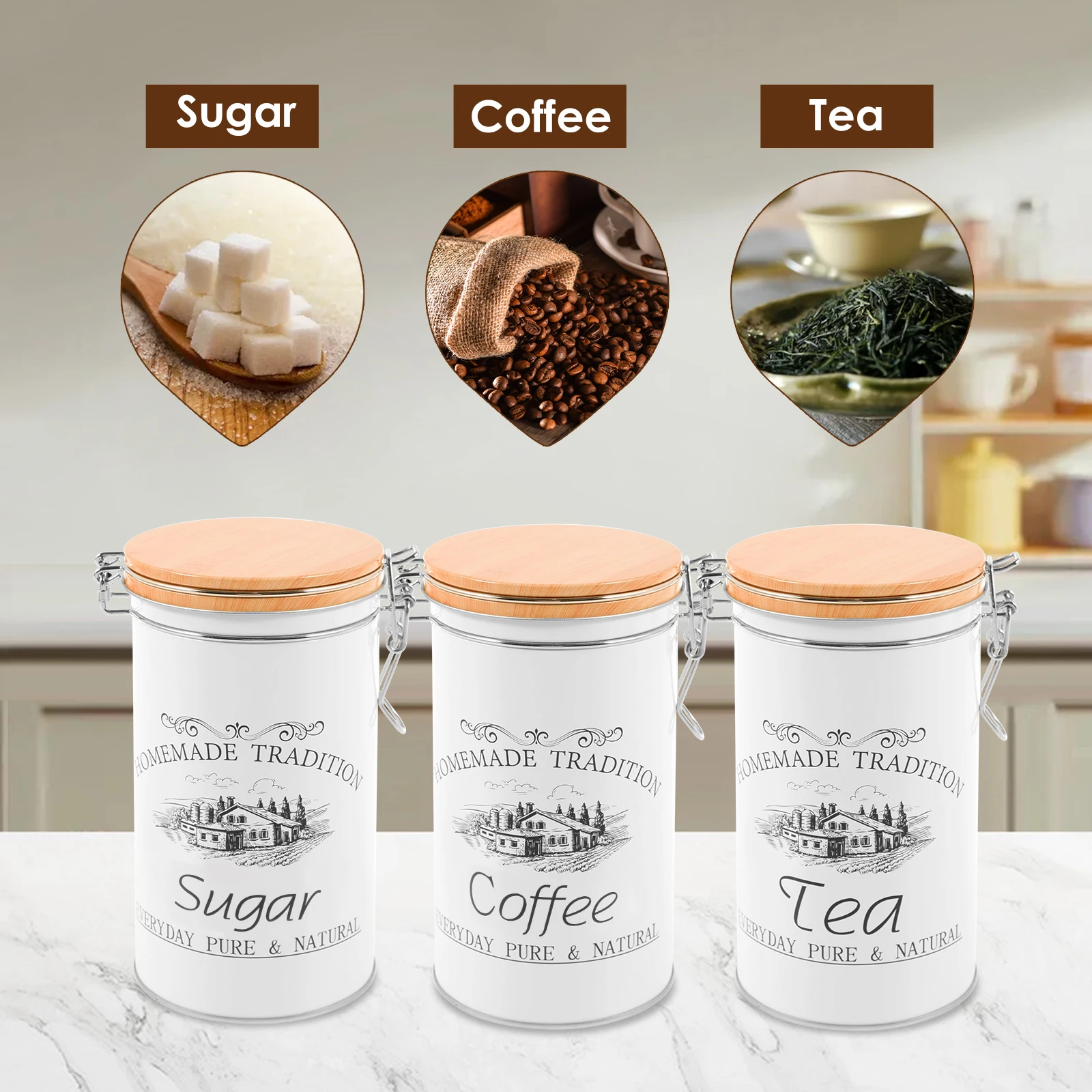3 adet/takım çay kahve şeker k - Canister Coffee Sugar Tea incelemesi ve fiyatı