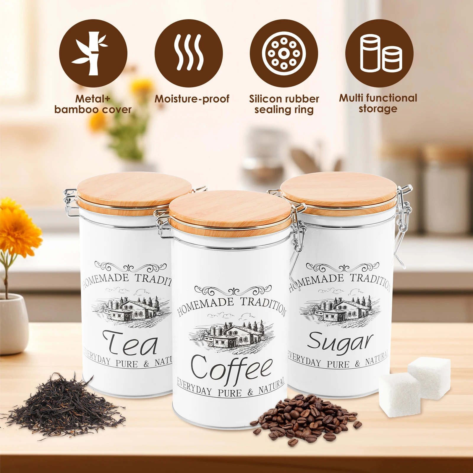 3 adet/takım çay kahve şeker k - Canister Coffee Sugar Tea incelemesi ve fiyatı