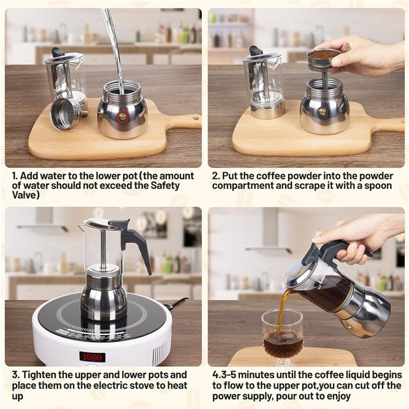 ABUI-Clear Glass 4 Fincan Moka - Coffee Tea Chocolate incelemesi ve fiyatı